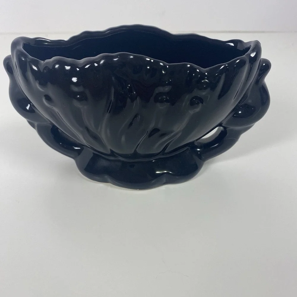 Japanese Style Black Boat Vase And Two Medium with Peacock Floral Scene 3 Pieces